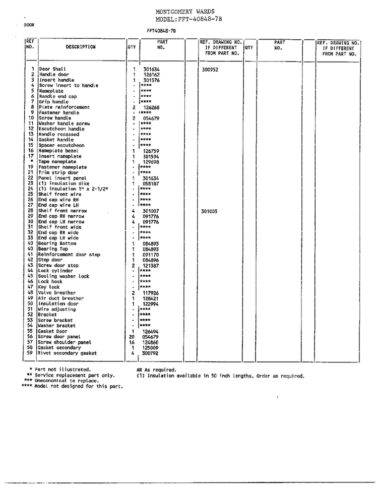 Doors Page 2 Diagram and Parts List for 40848-7B  Frigidaire Freezer