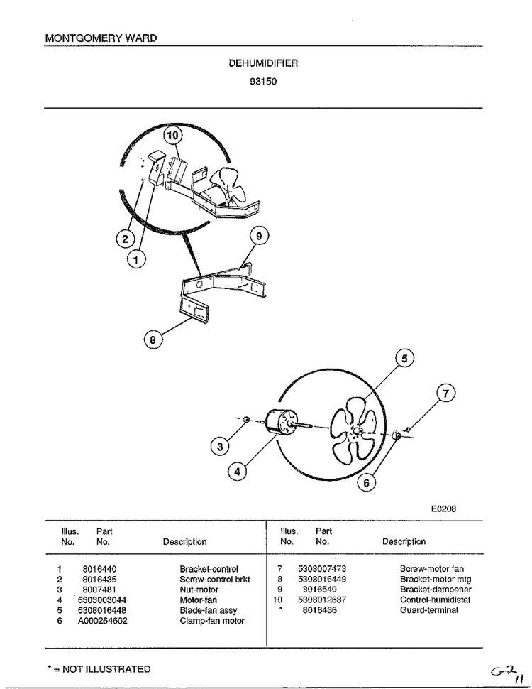 Dehumidifier Page 2 Diagram and Parts List for 80849A  Frigidaire Freezer