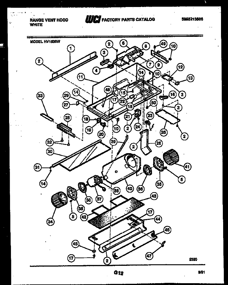 BODY PARTS Diagram and Parts List for HV1536W  Gibson Range Hood
