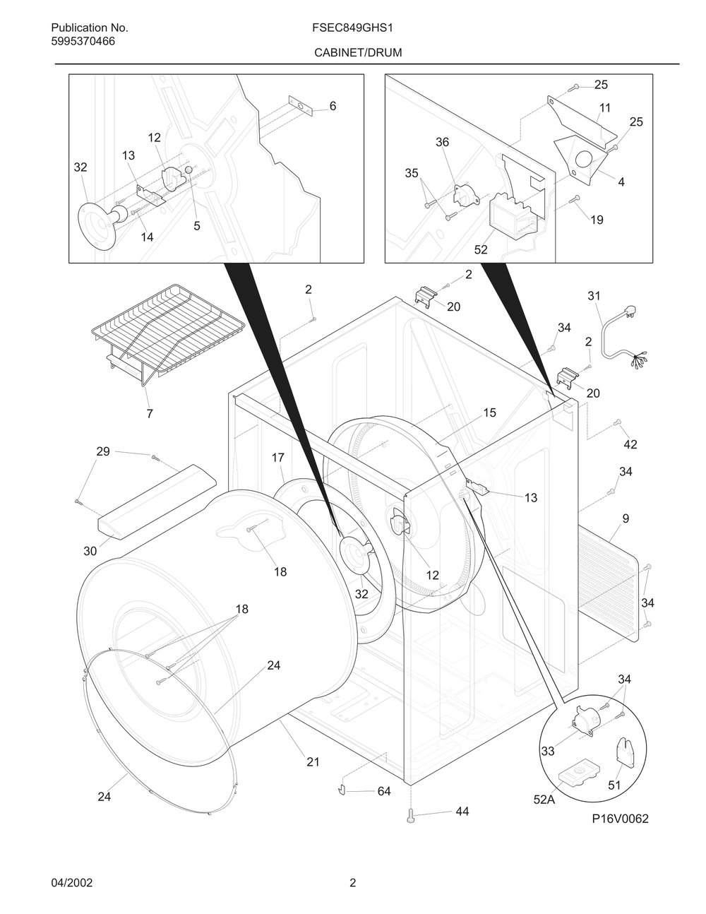 Cabinet/Drum Diagram and Parts List for FSEC849GHS1  Frigidaire Dryer
