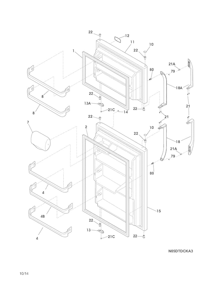 Doors Diagram and Parts List for FFHT2021QB0  Frigidaire Refrigerator