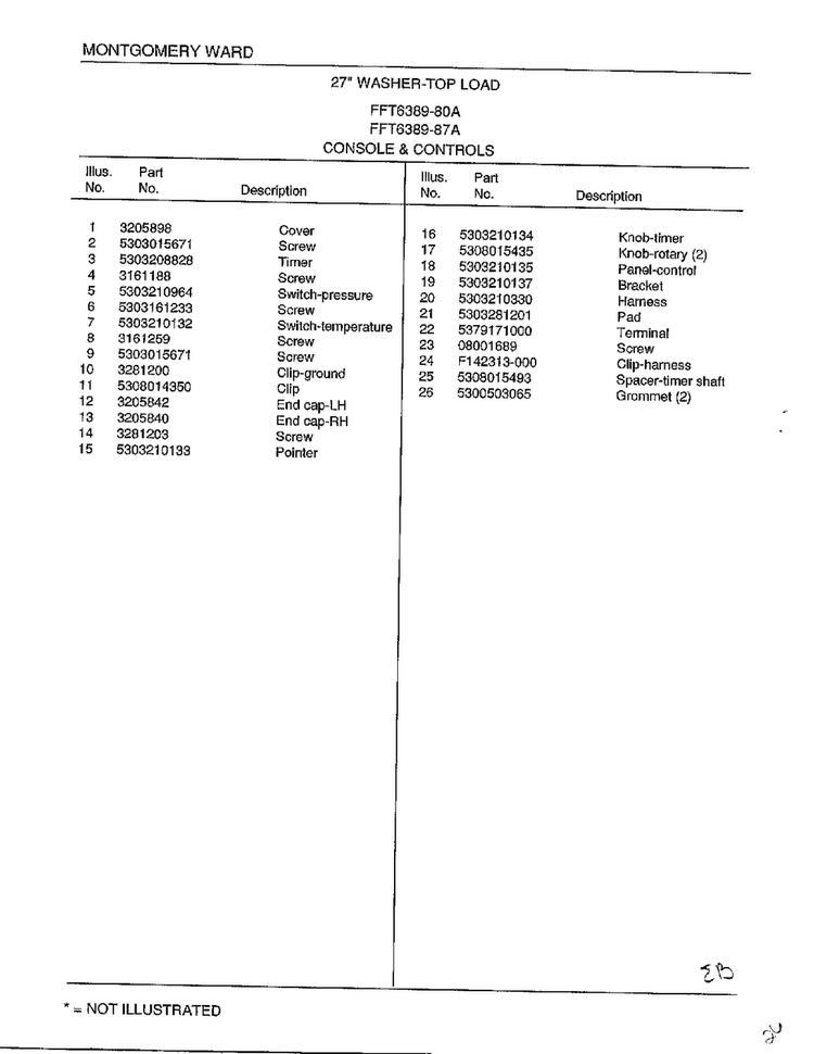 Console And Controls Page 2 Diagram and Parts List for 6389-80A  Frigidaire Washer