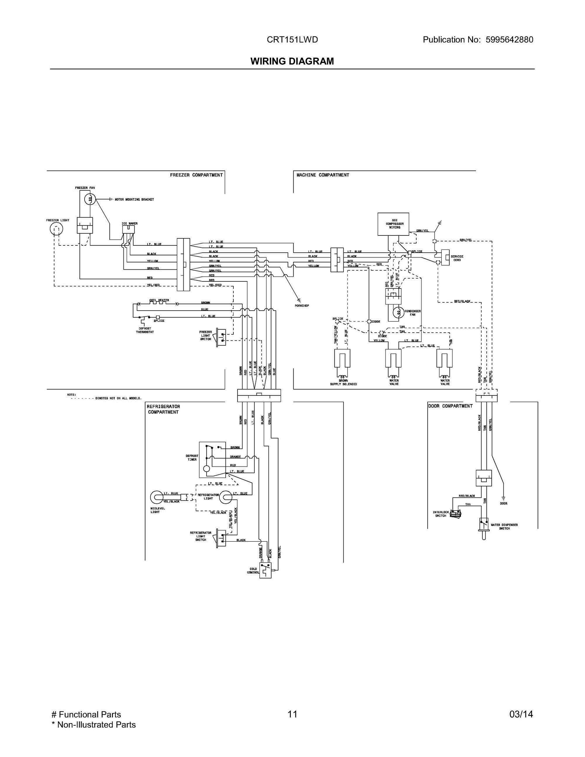 11 - WIRING DIAGRAM Diagram and Parts List for CRT151LWD  Frigidaire Refrigerator