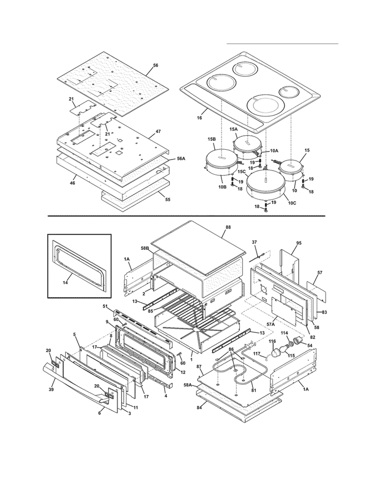Top/drawer Diagram and Parts List for EW30IS65JSC  Electrolux Range