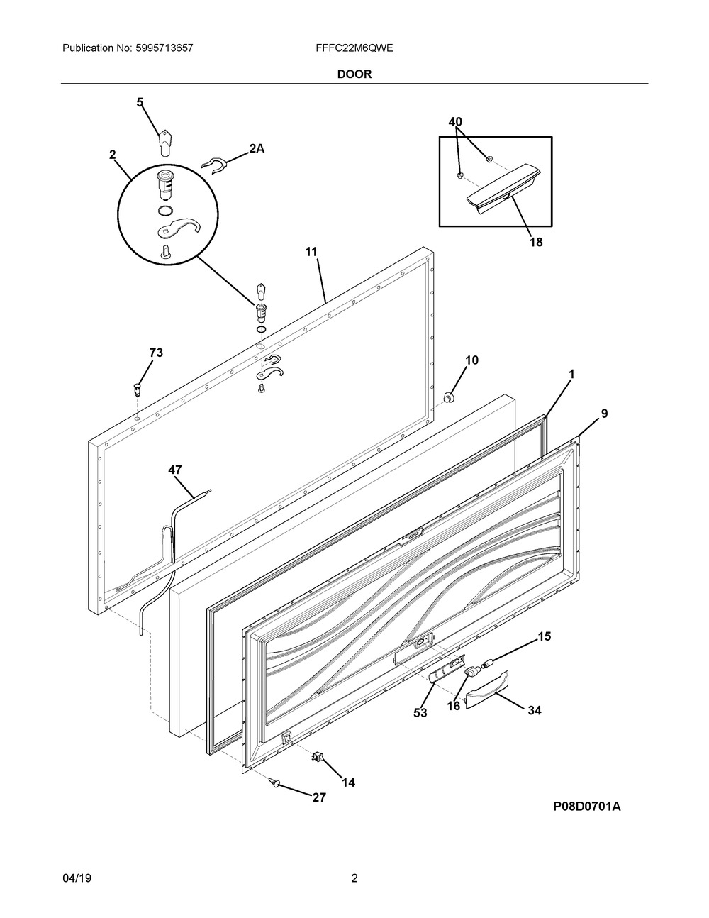 Door Diagram and Parts List for FFFC22M6QWE  Frigidaire Freezer