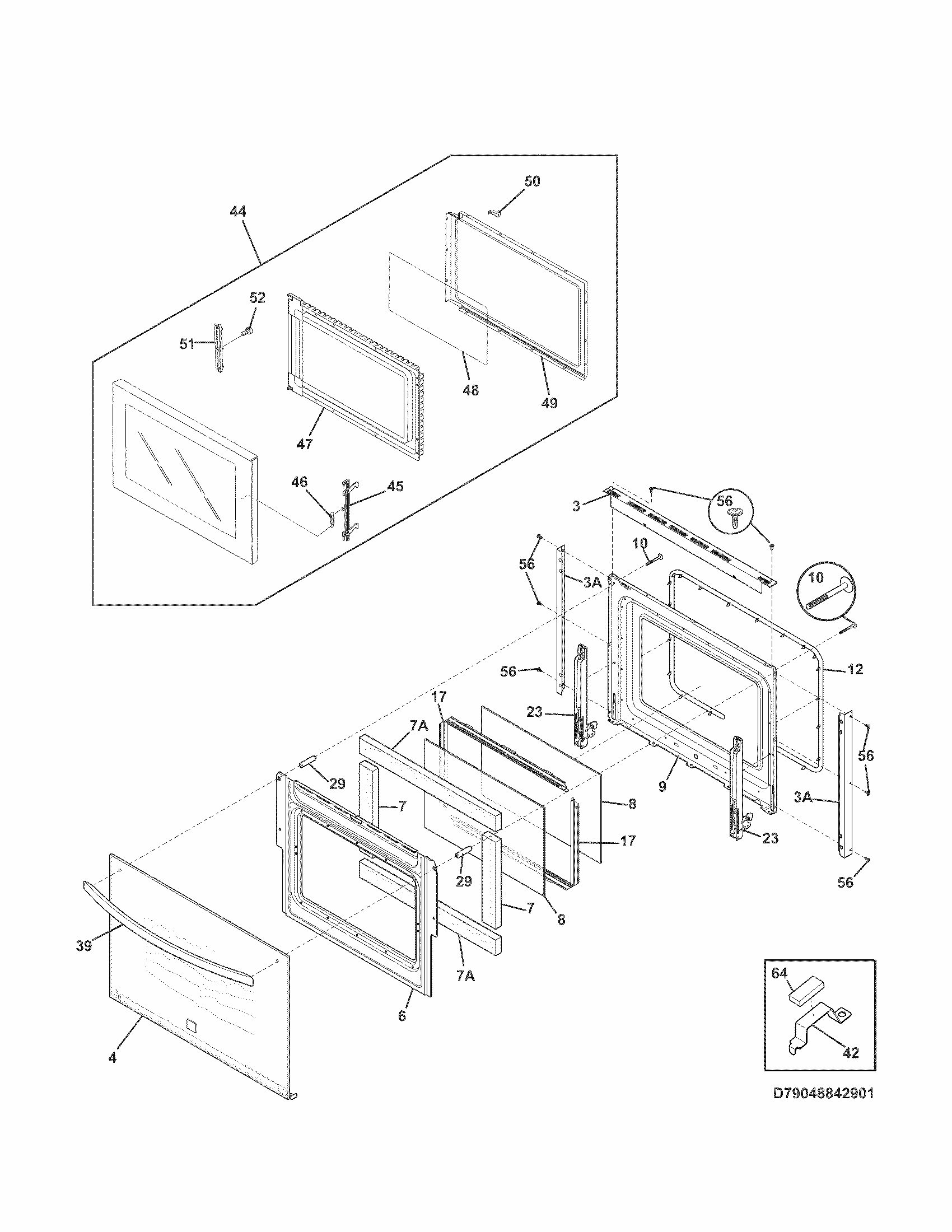 Doors Diagram and Parts List for 79048842901  Kenmore Microwave
