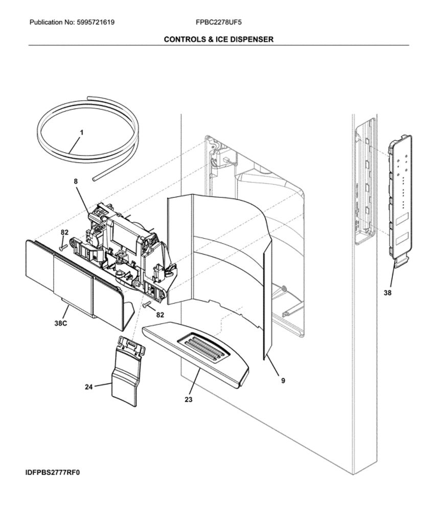 Dispenser Diagram and Parts List for FPBC2278UF5  Frigidaire Refrigerator