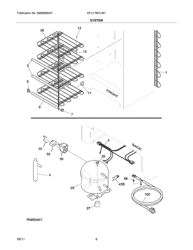SYSTEM Diagram and Parts List for KFU17M7LW1  Kelvinator Freezer