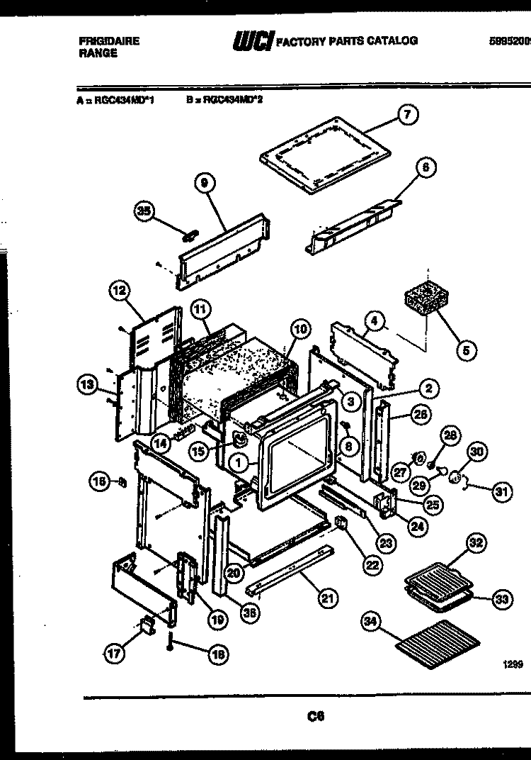 BODY PARTS Diagram and Parts List for RGC434MDW2  Frigidaire Range