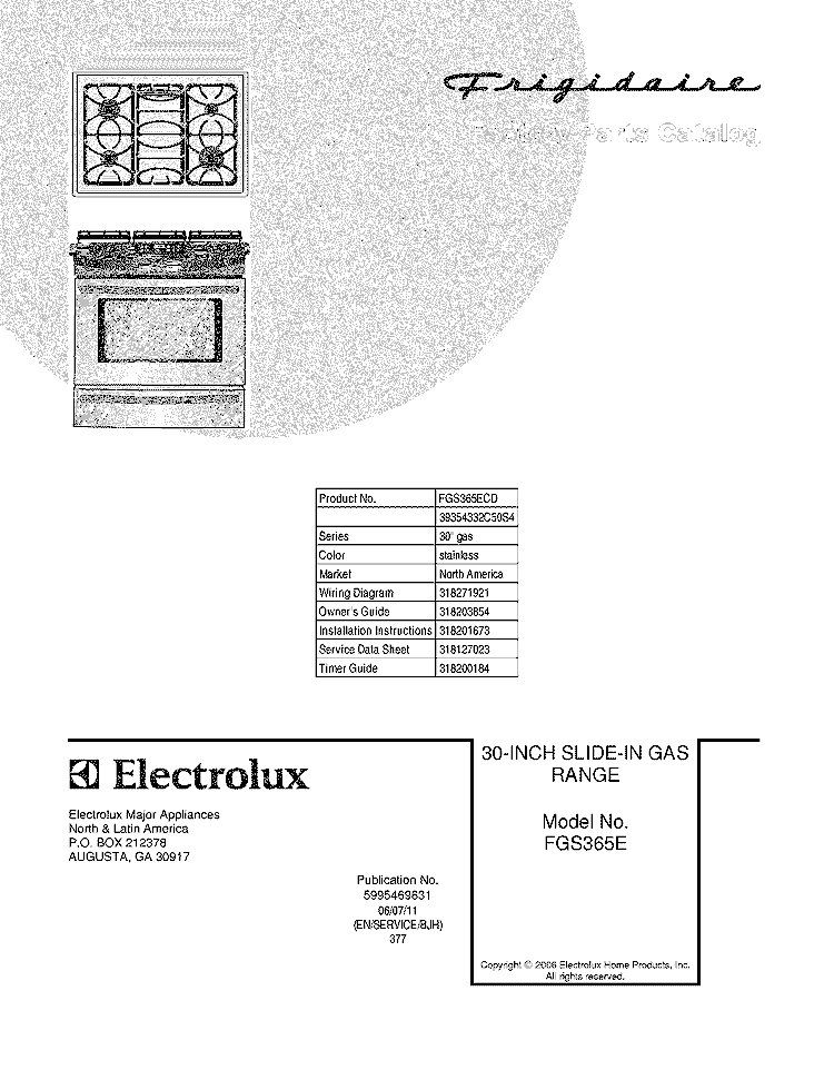 COVER Diagram and Parts List for FGS365ECD  Frigidaire Range