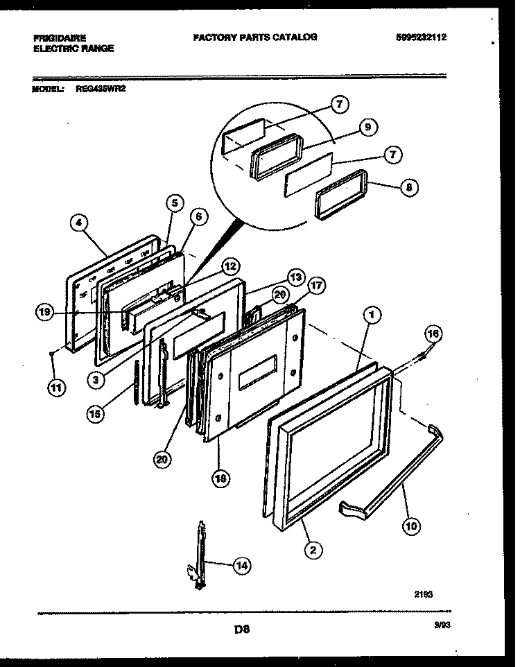 DOOR PARTS Diagram and Parts List for REG435WRW2  Frigidaire Range