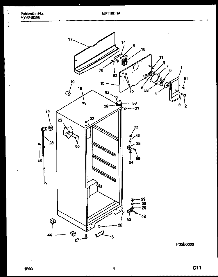CABINET PARTS Diagram and Parts List for MRT18DRAZ0  Frigidaire Refrigerator