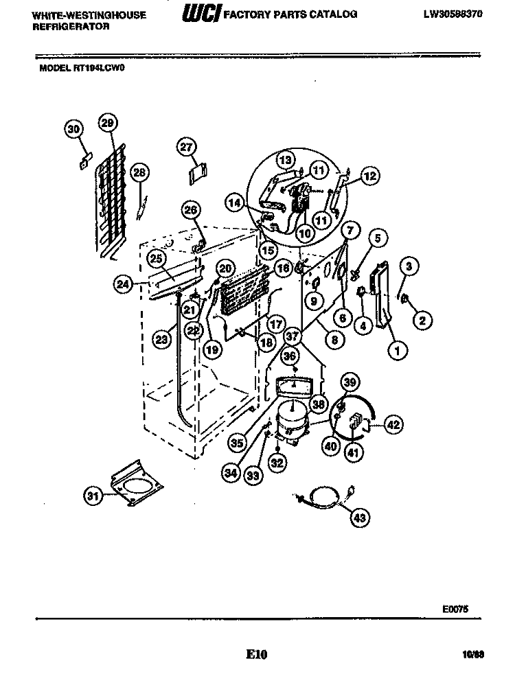 SYSTEM AND AUTOMATIC DEFROST PARTS Diagram and Parts List for RT194LCW0  Frigidaire Refrigerator