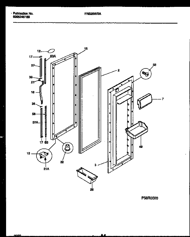REFRIGERATOR DOOR PARTS Diagram and Parts List for FRS26WRAW0  Frigidaire Refrigerator