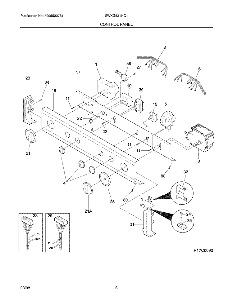 CONTROL PANEL Diagram and Parts List for SWXG831HQ1  Westinghouse Washer Dryer Combo