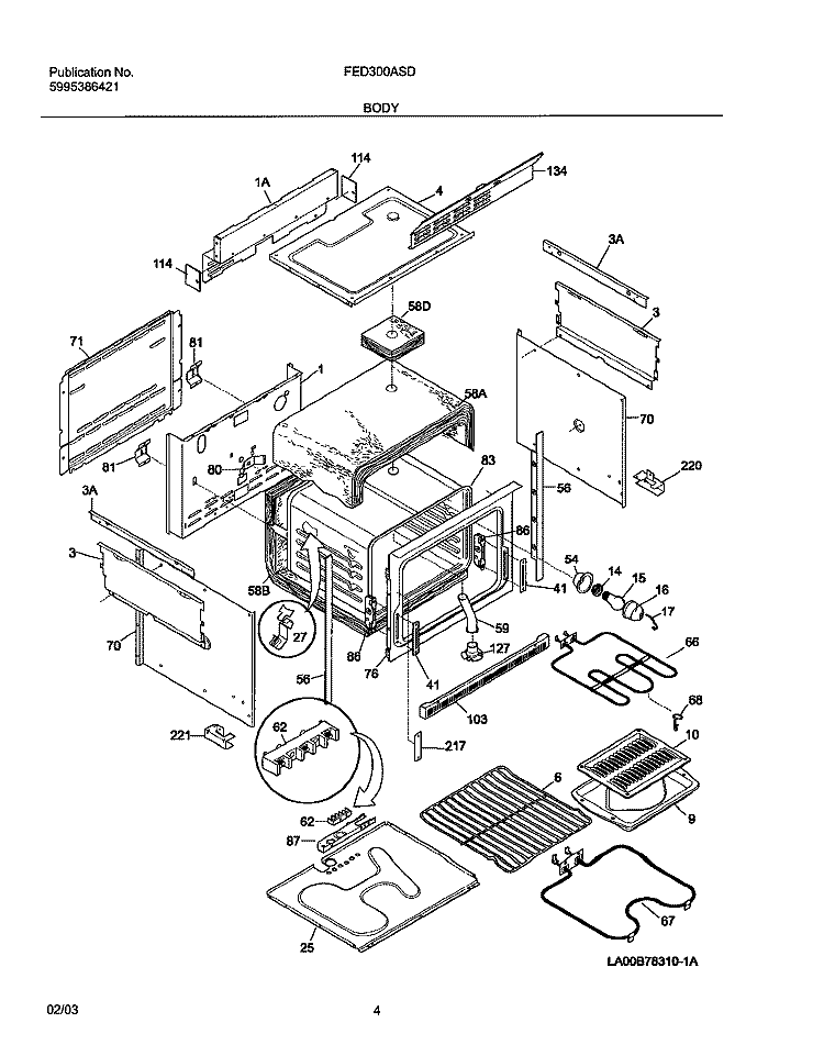 BODY Diagram and Parts List for FED300ASD  Frigidaire Range