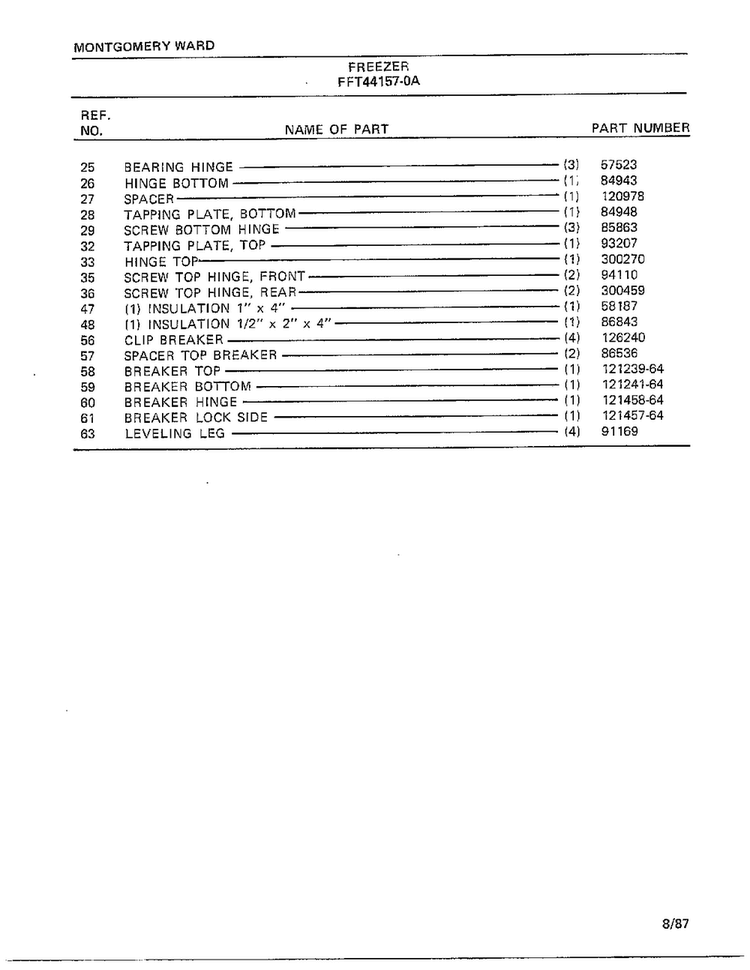 Freezer Page 6 Diagram and Parts List for 44157A-0  Frigidaire Freezer