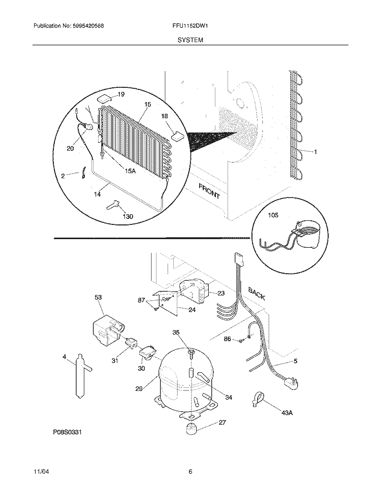 SYSTEM Diagram and Parts List for FFU1152DW1  Frigidaire Freezer