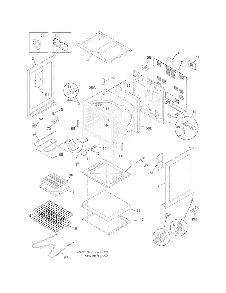 Body Diagram and Parts List for TEF351EWN  Tappan Range