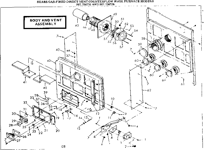 Body and vent assembly Diagram and Parts List for 867736735  Frigidaire Furnace