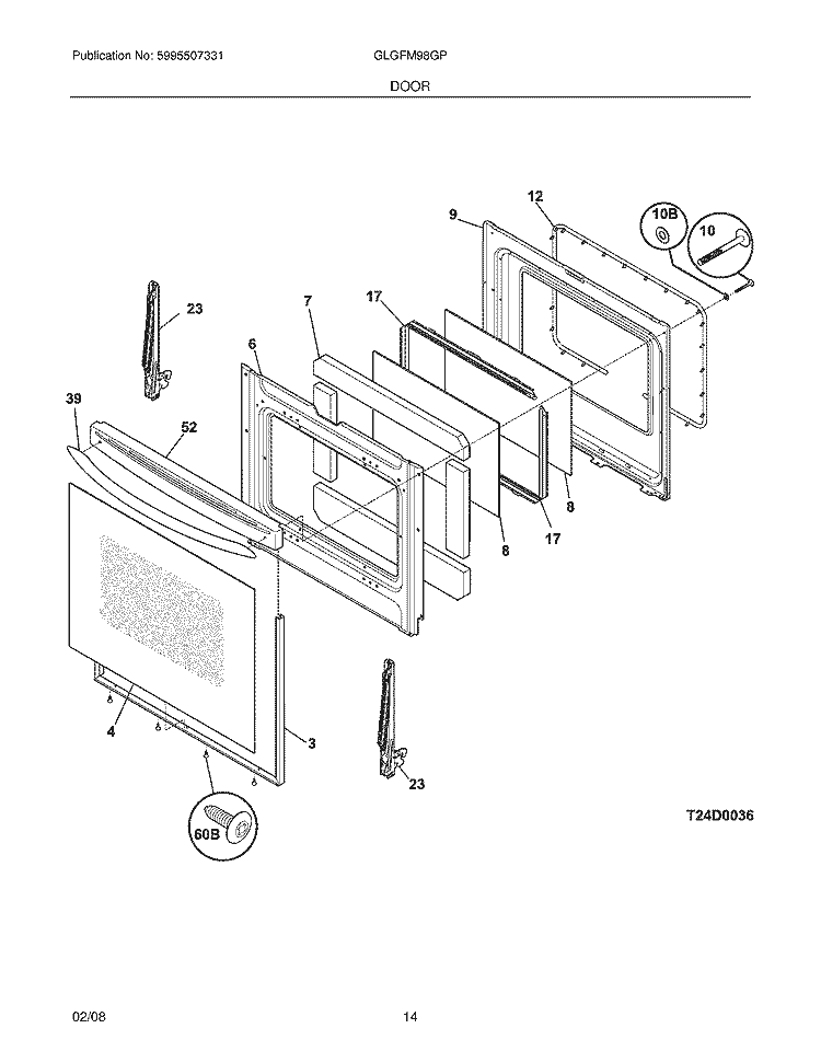 DOOR Diagram and Parts List for GLGFM98GPBA  Frigidaire Range