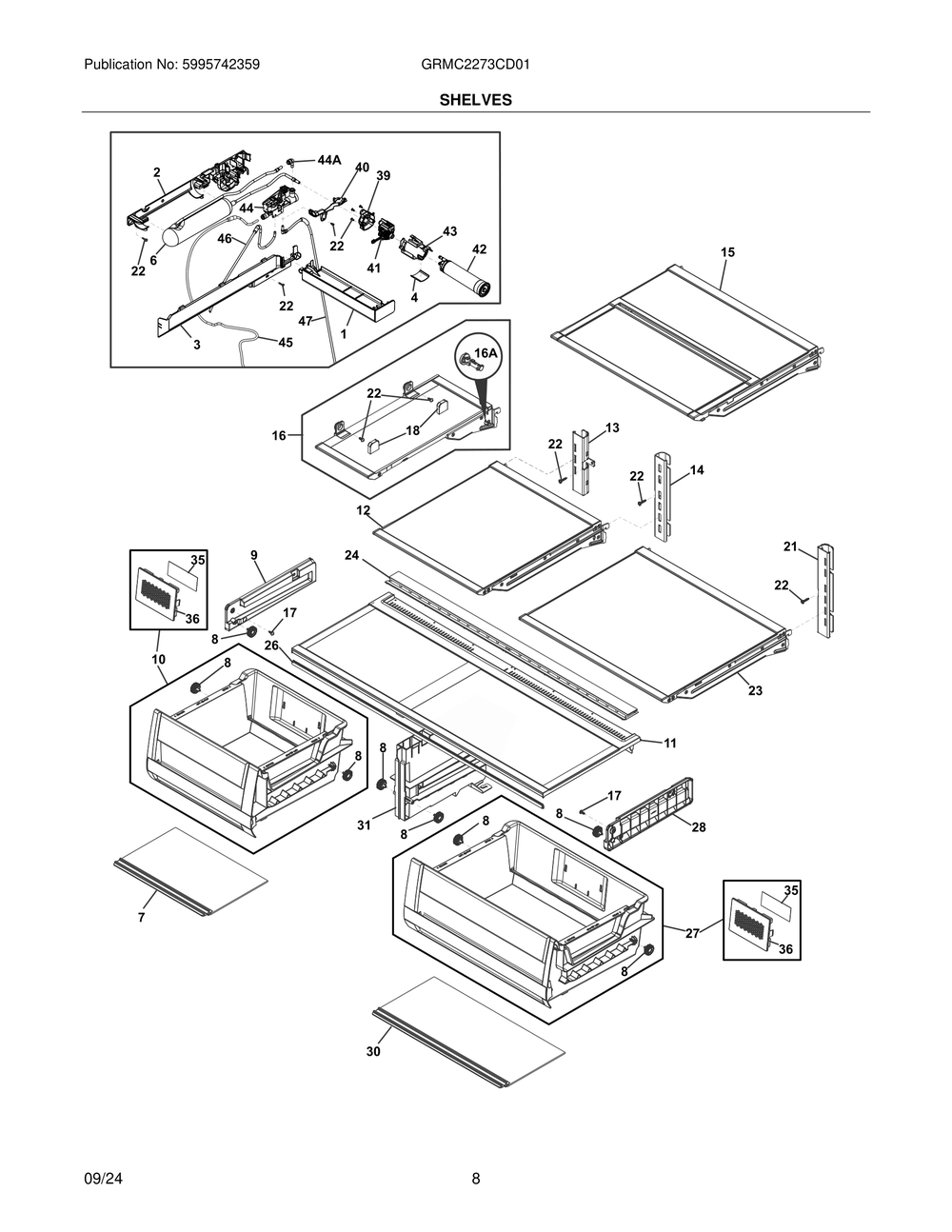 Shelves Diagram and Parts List for GRMC2273CD01  Frigidaire Refrigerator