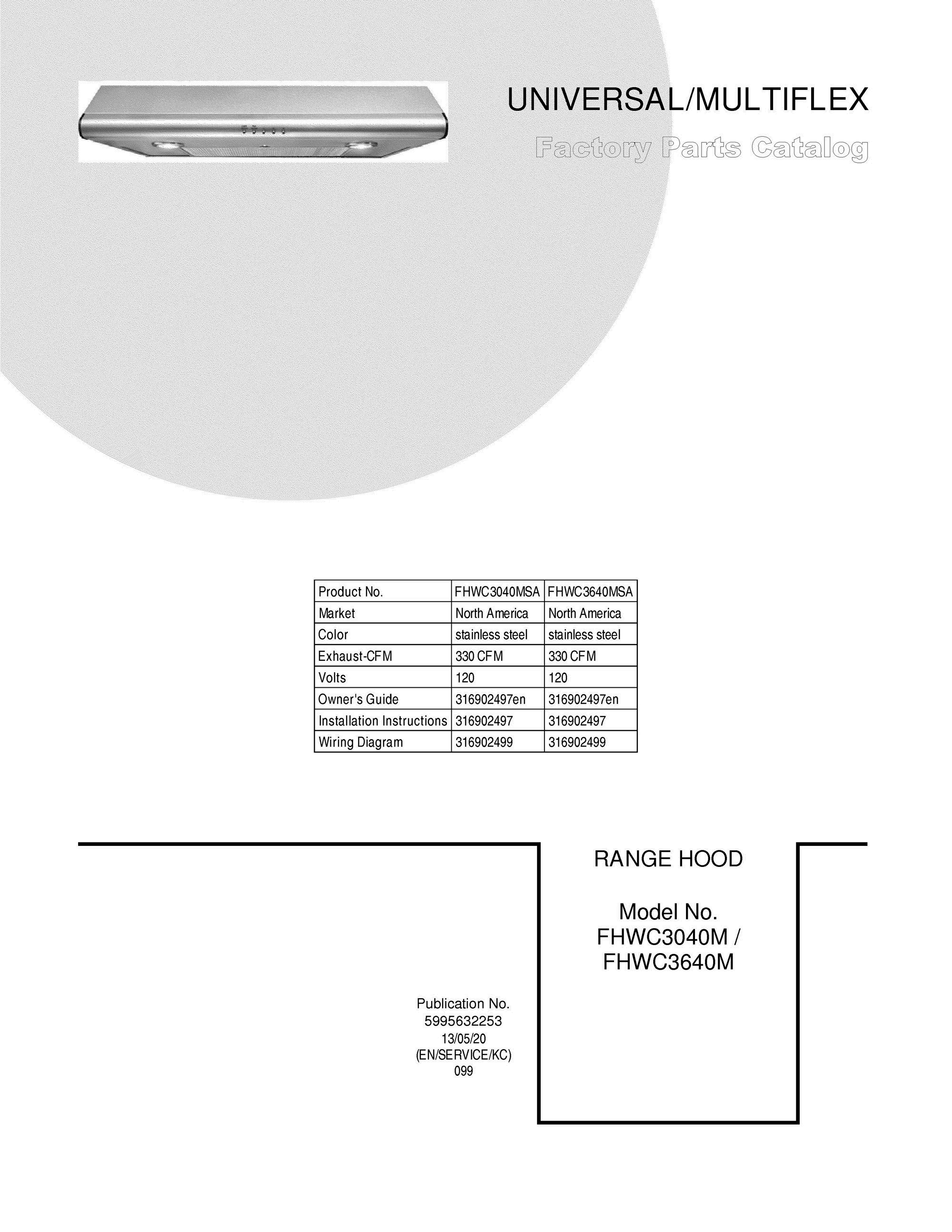 01 - COVER Diagram and Parts List for FHWC3040MSA-11  Frigidaire Range