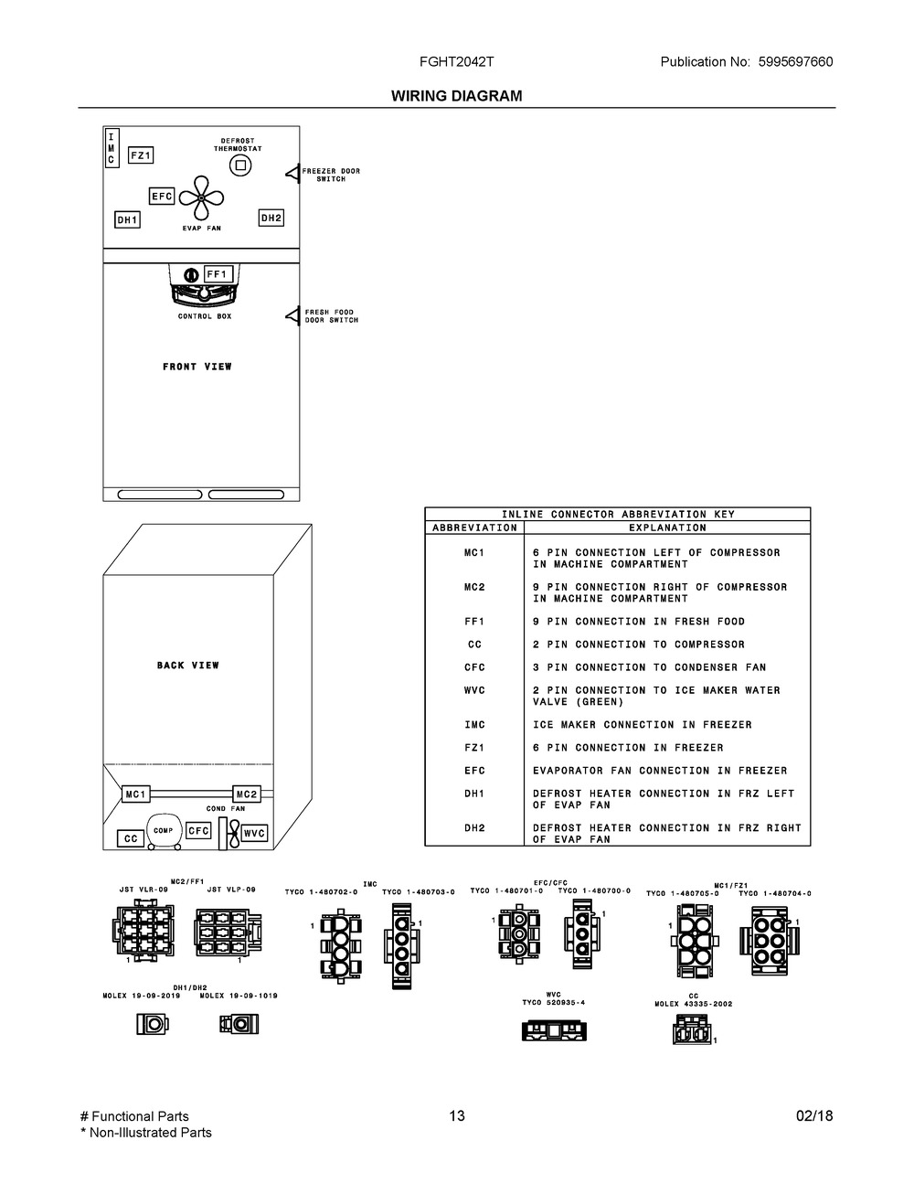 Wiring Diagram Diagram and Parts List for FGHT2042TE1  Frigidaire Refrigerator