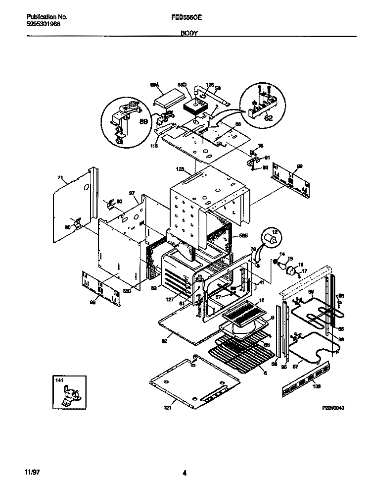 BODY Diagram and Parts List for FEB556CETE  Frigidaire Wall Oven