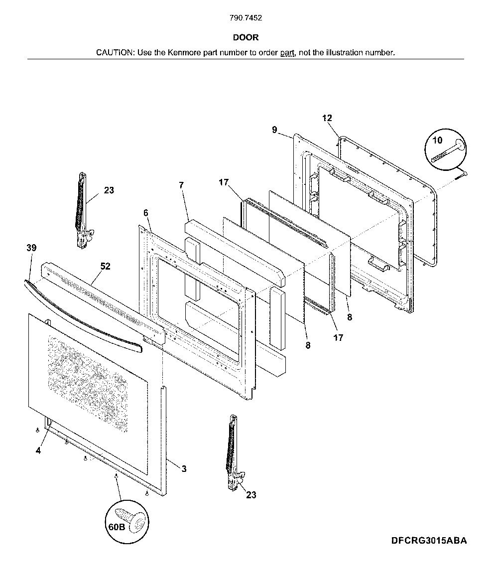Door Diagram and Parts List for 79074529910  Kenmore Range