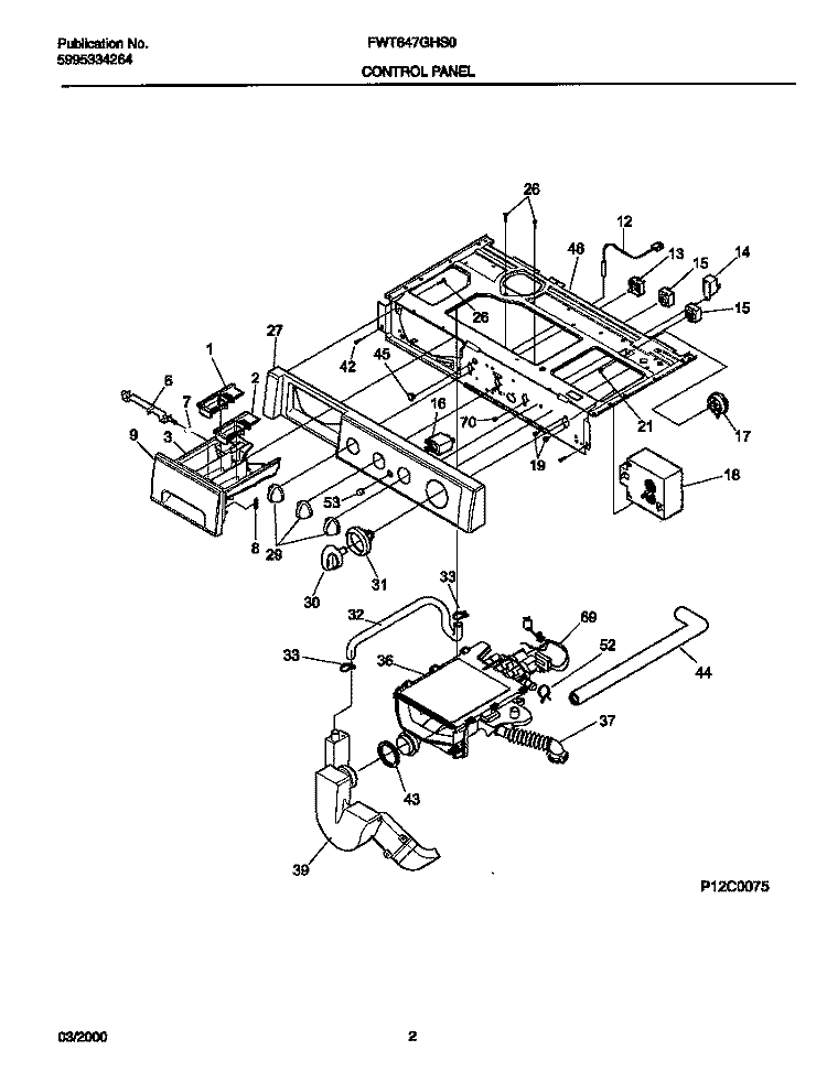 P12C0075 CONTROL PANEL Diagram and Parts List for FWT647GHS0  Frigidaire Washer