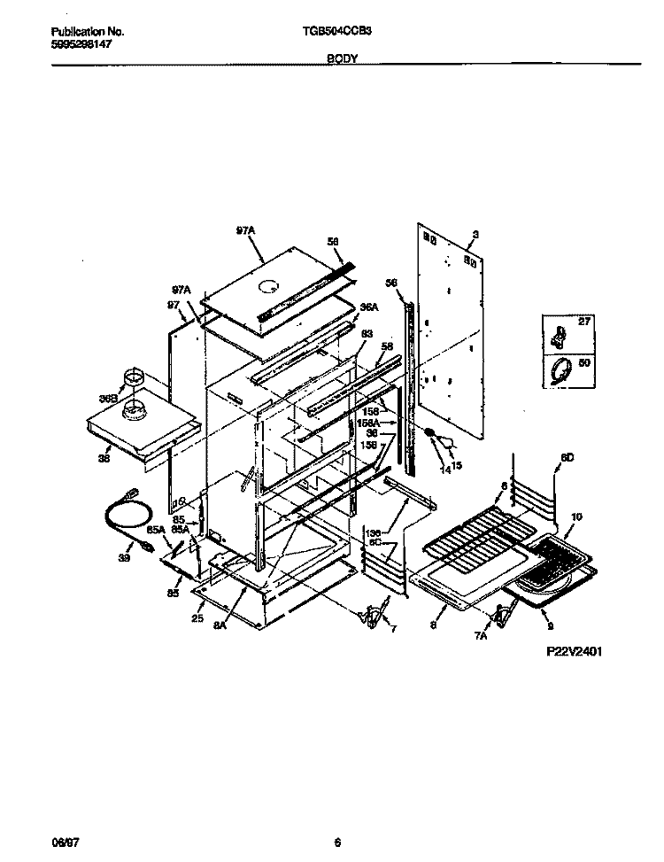 BODY Diagram and Parts List for TGB504CCB3  Tappan Wall Oven