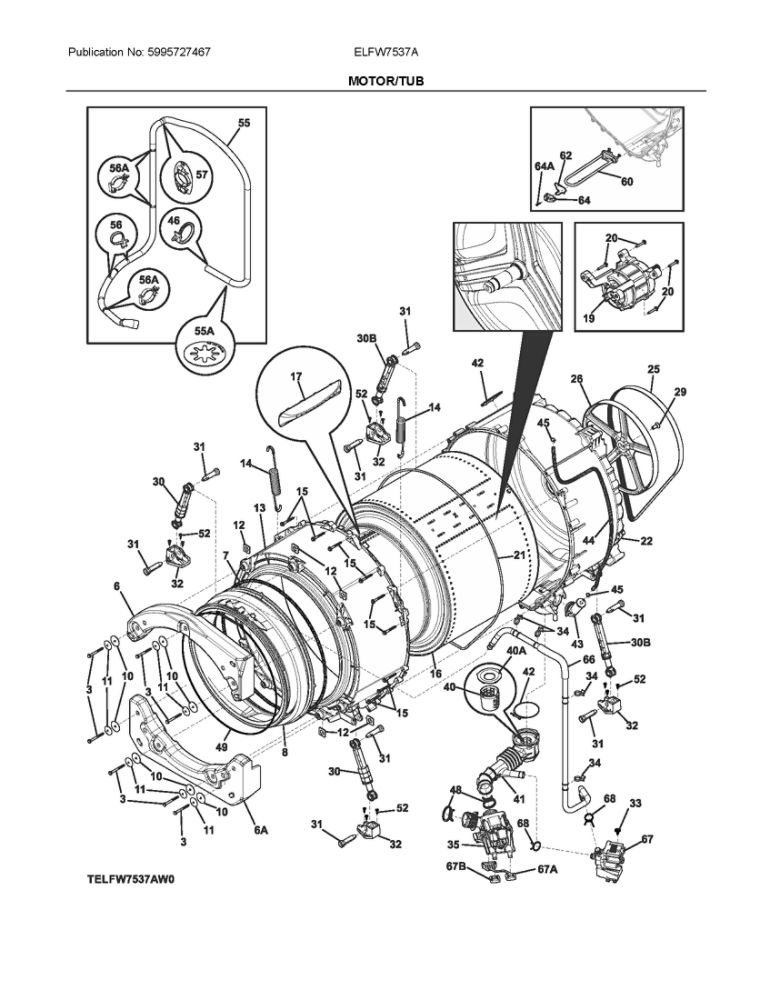Motor/Tub Diagram and Parts List for ELFW7537AW0  Frigidaire Washer