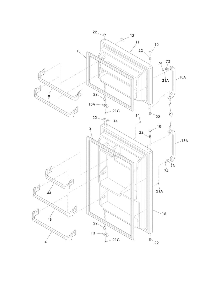 Doors Diagram and Parts List for LFHT1513LBC  Frigidaire Refrigerator