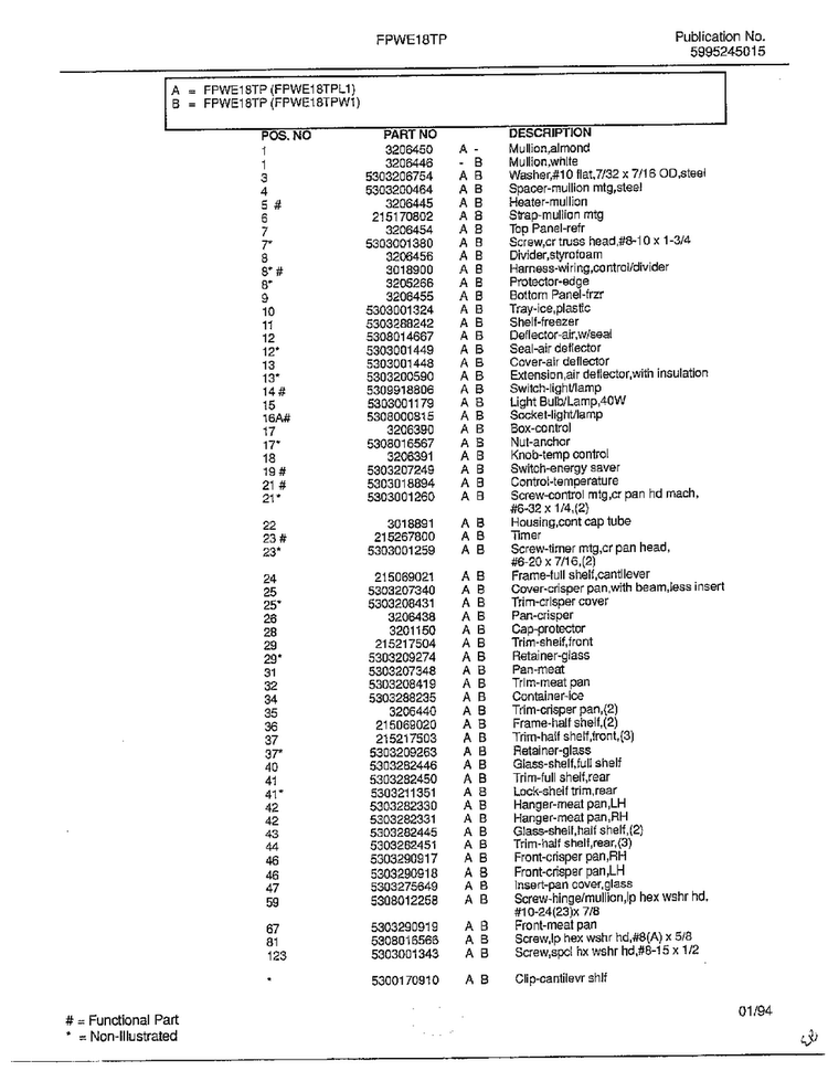 Refrigerator Page 7 Diagram and Parts List for FPWE18TP  Frigidaire Refrigerator