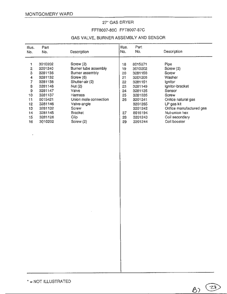 Gas Valve/burner Assembly/sensor Page 2 Diagram and Parts List for 8007-80C  Frigidaire Dryer