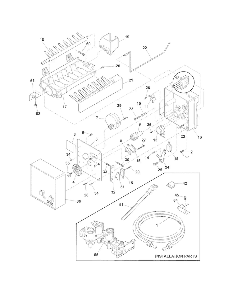 Ice Maker Diagram and Parts List for FFHS2611PF0  Frigidaire Refrigerator
