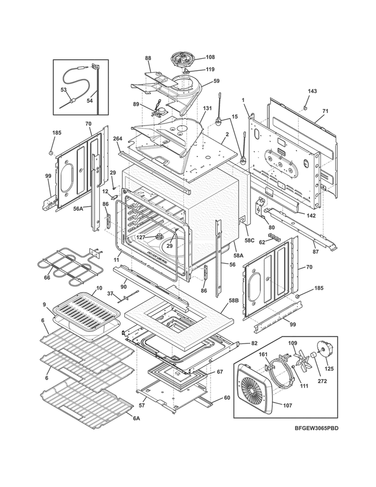 Body Diagram and Parts List for FGEW3065PWD  Frigidaire Wall Oven