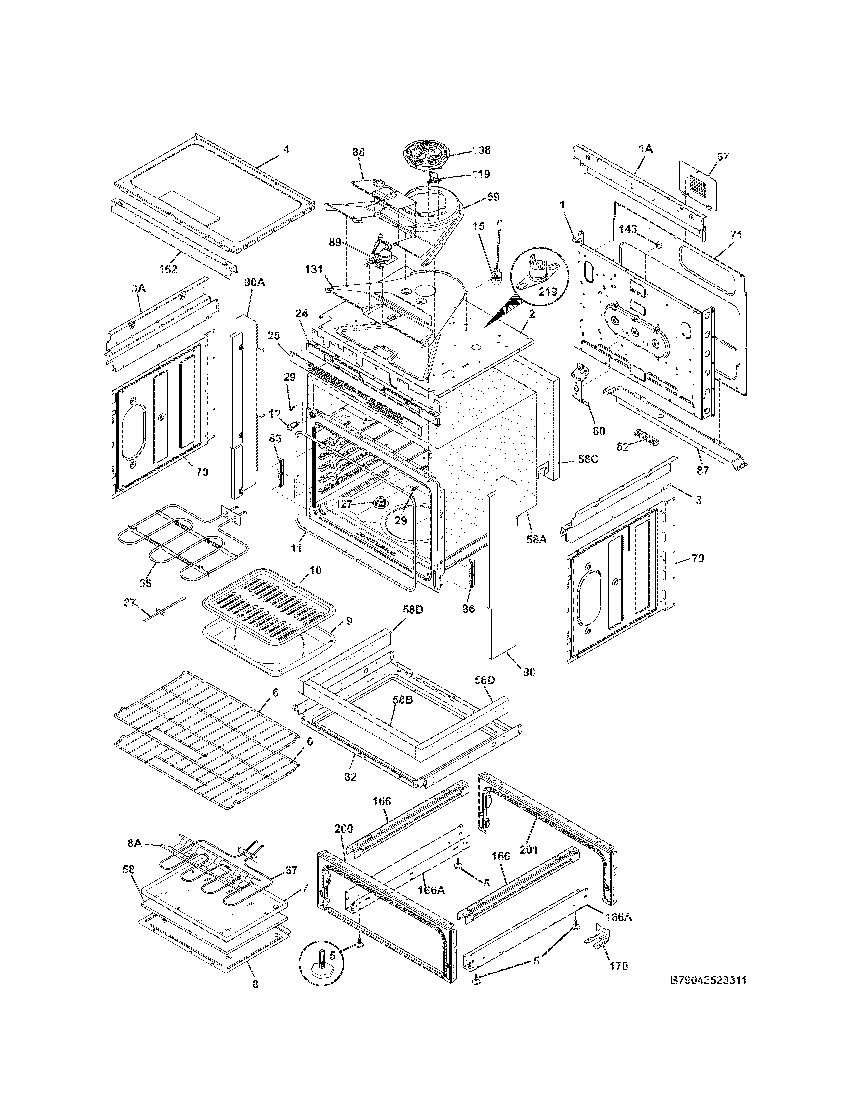 Body Diagram and Parts List for 79042522311  Kenmore Range
