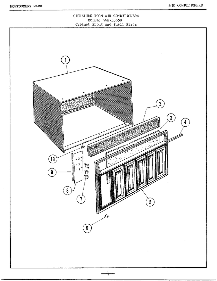 Cabinet Front/shell Diagram and Parts List for 5565B  Frigidaire Air Conditioner