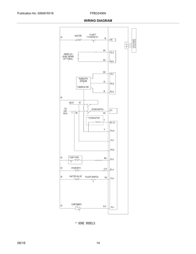 Wiring Diagram Diagram and Parts List for FFBD2406NW8B  Frigidaire Dishwasher