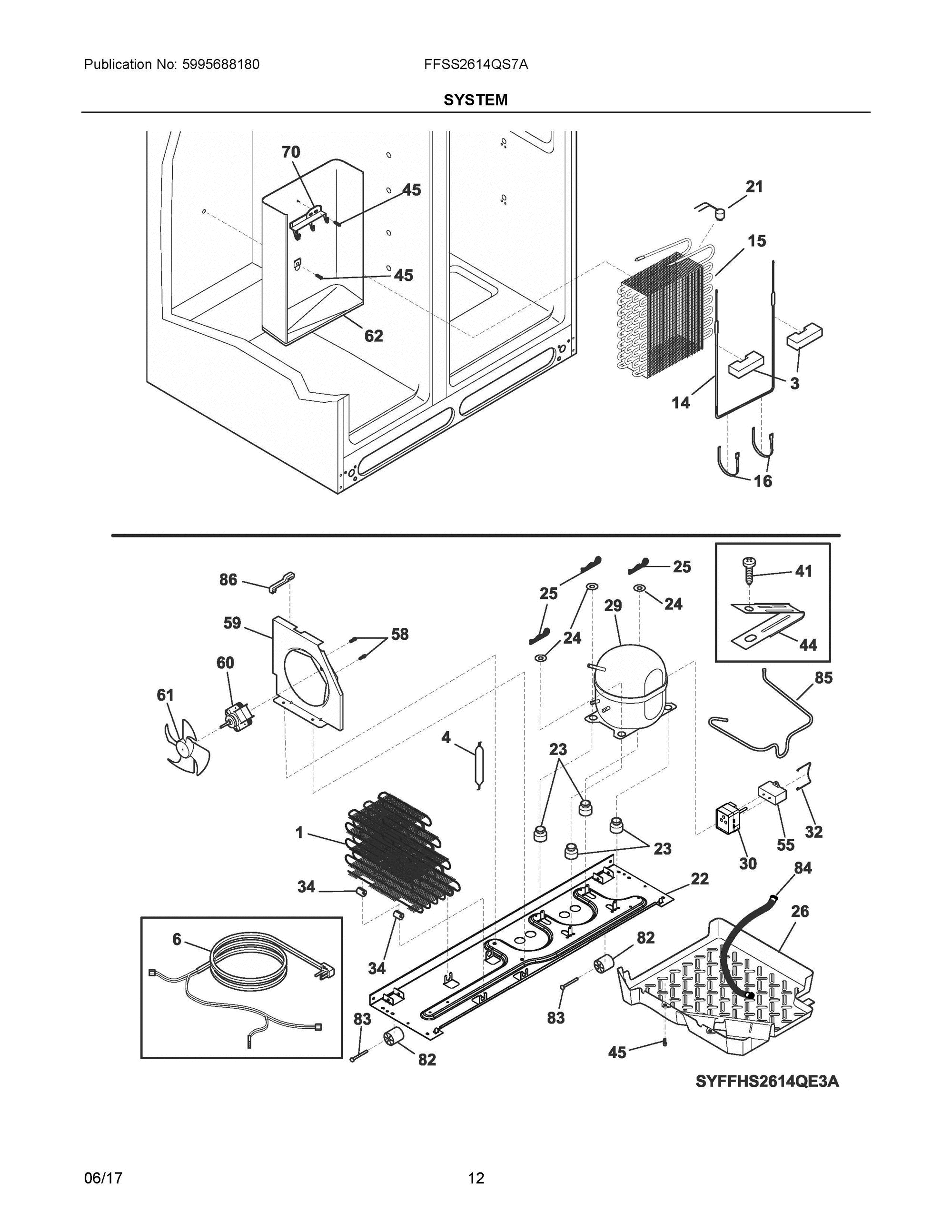 07 - SYSTEM Diagram and Parts List for FFSS2614QS7A  Frigidaire Refrigerator