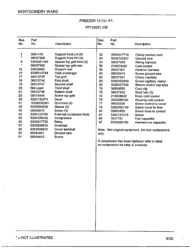 Freezer 13 Cubic Feet Page 6 Diagram and Parts List for 43251-0B  Frigidaire Freezer