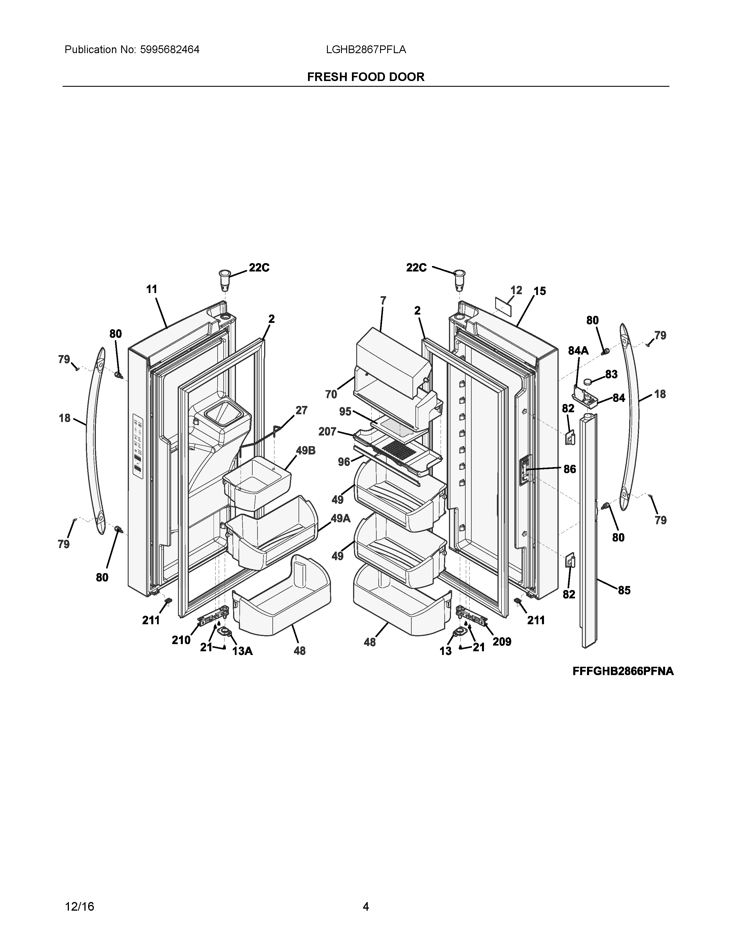 03 - FRESH FOOD DOOR Diagram and Parts List for LGHB2867PFLA  Frigidaire Refrigerator
