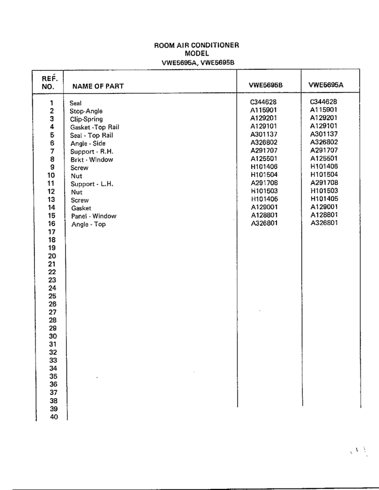 Room Air Conditioner Page 8 Diagram and Parts List for 5695A  Frigidaire Air Conditioner