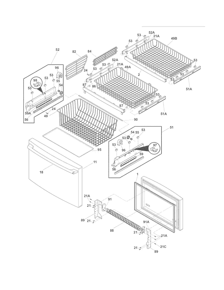 Freezer Drawer - Basket Diagram and Parts List for EW28BS71ISF  Electrolux Refrigerator
