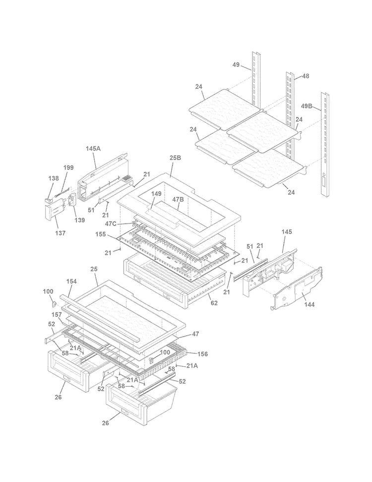 Shelves Diagram and Parts List for EI27BS16JB6  Electrolux Refrigerator