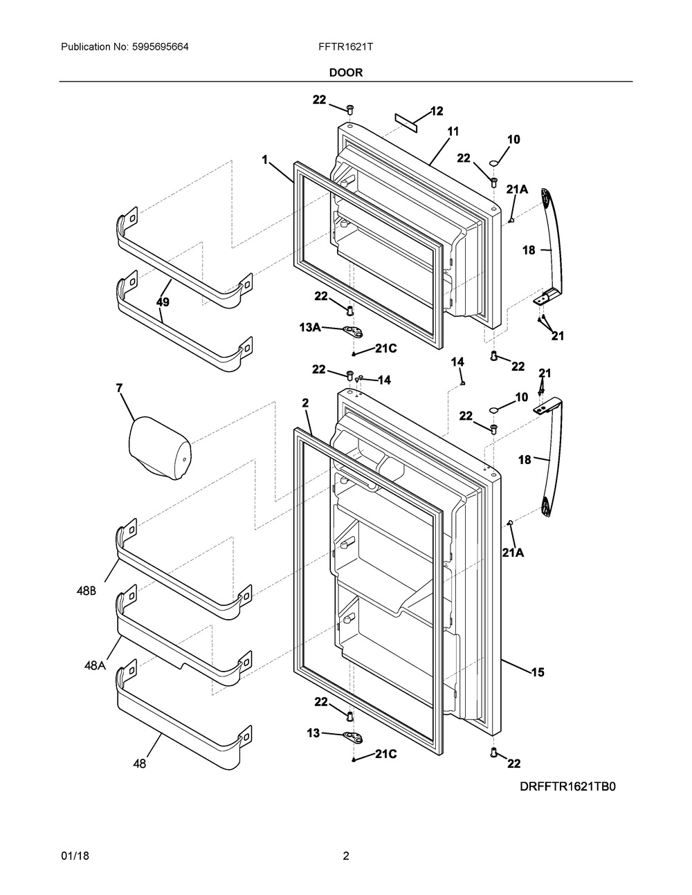 Door Diagram and Parts List for FFTR1621TB1  Frigidaire Refrigerator