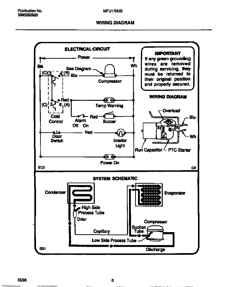 WIRING DIAGRAM Diagram and Parts List for MFU17M3BW3  Frigidaire Freezer