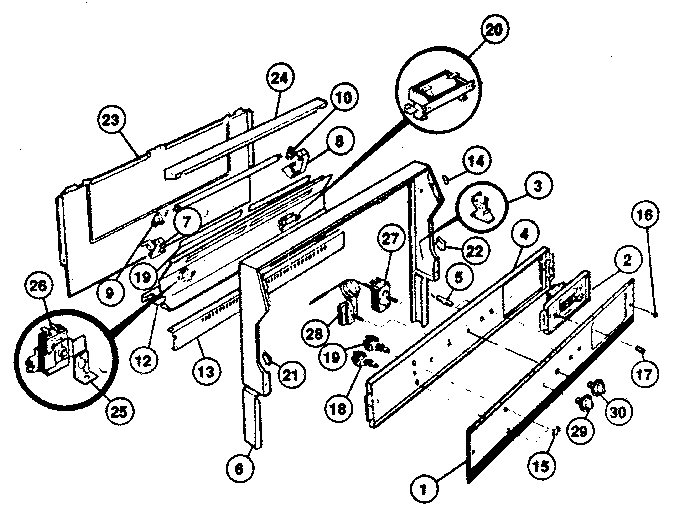 Backguard Section Diagram and Parts List for 30-3858-10 01 Tappan Range